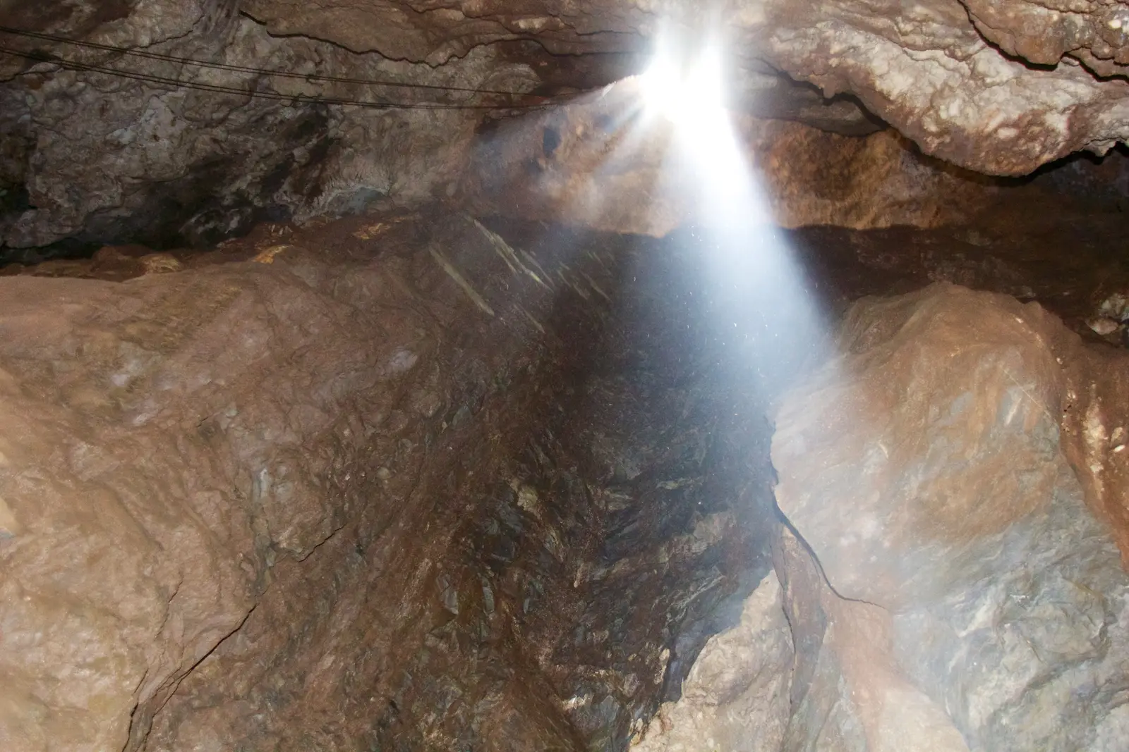 Sunlight falling through an opening into a chamber of the Sterkfontein Caves
