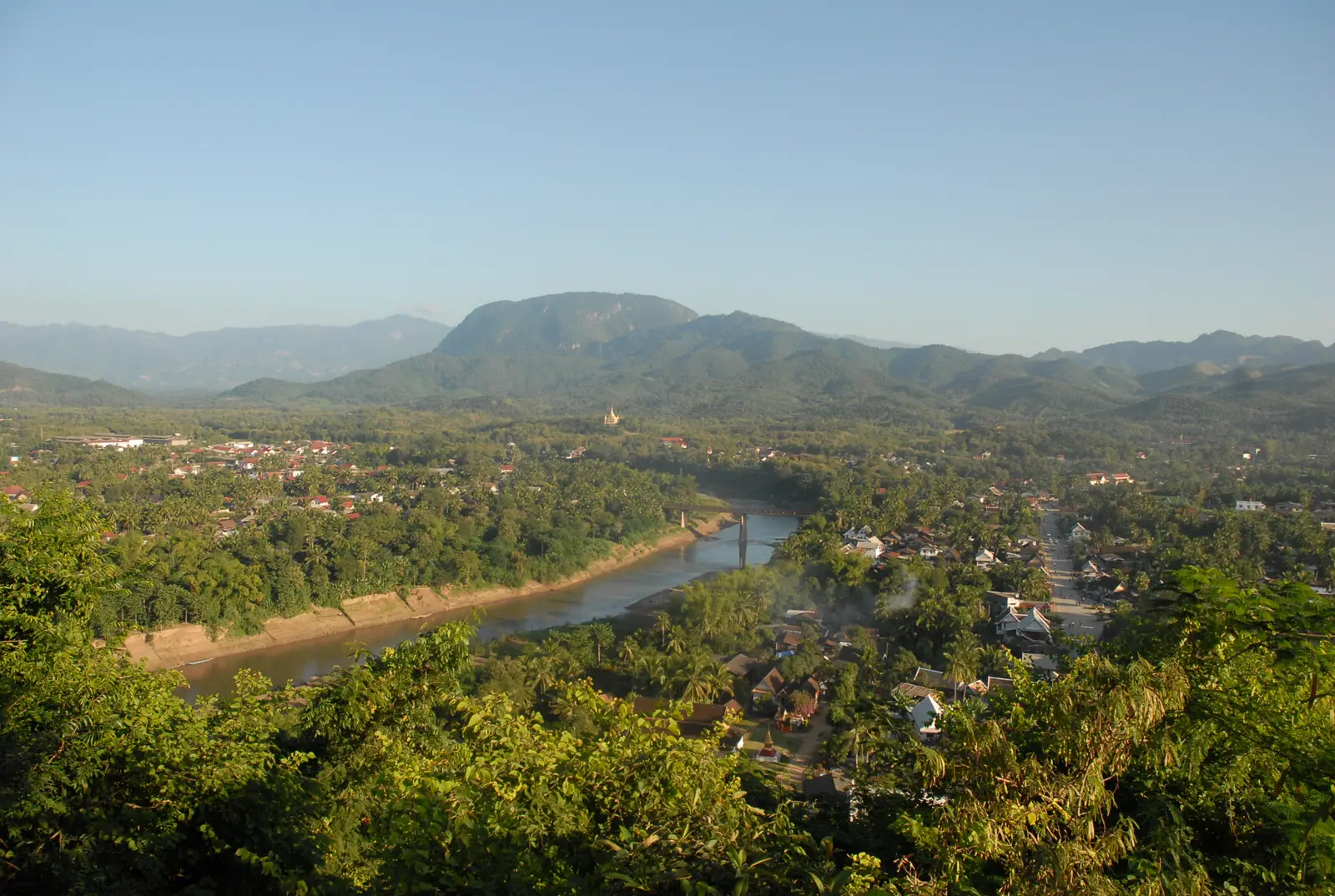 View from Phou Si over Luang Prabang and the Nam Khan towards forested mountains