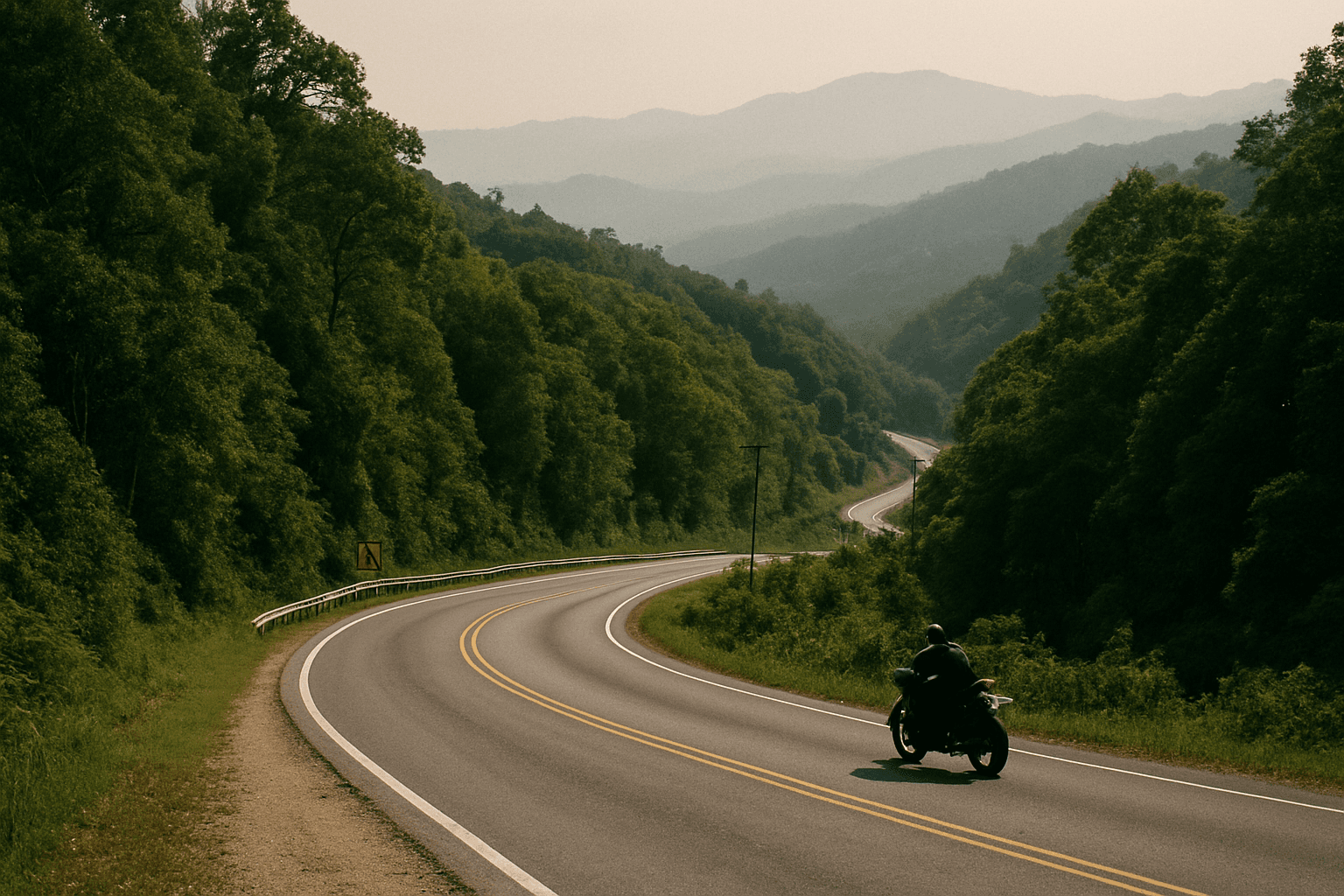 Winding road through forested hills on the Samoeng Loop near Chiang Mai, Thailand